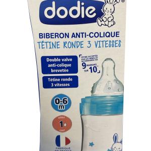 Dodie Biberon Anti-Colique 150ml – Tétine Ronde 3 Vitesses Débit 1